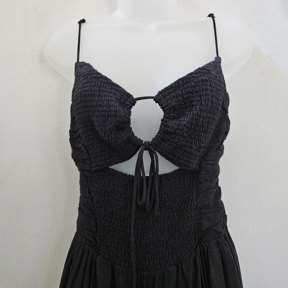 Free People Jumpsuit sz L Day Glow One Piece Black Wide Leg Whimsigoth Fairy NWT - Picture 8 of 15